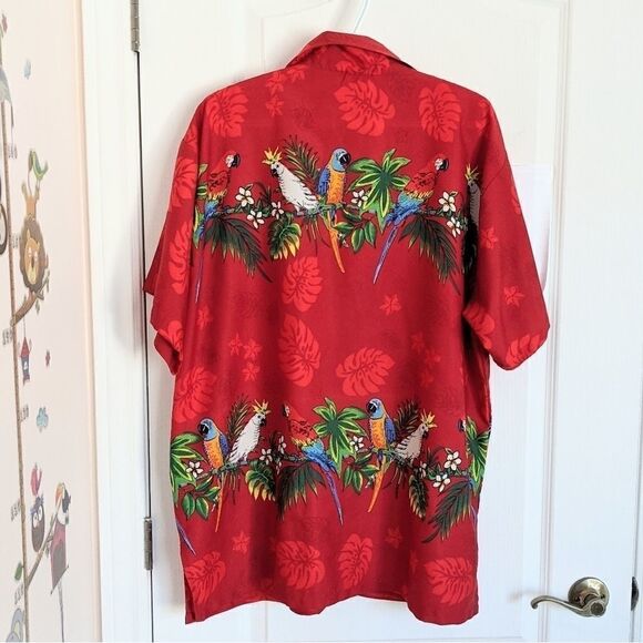 Rima Red Tropical Flowers Parrot Hawaiian Style Button Down Shirt Size XL @Z - Picture 2 of 10